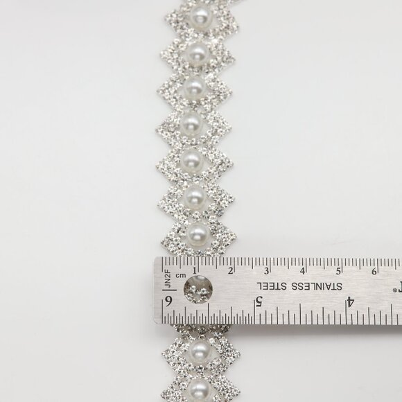 Sparkly Fancy White Stone & Pearl Choker Necklace Adjustable White Rhinestone Ch - Picture 7 of 11